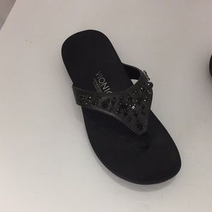 Vionic  Black Jeweled Thong Sandals Flip Flops Size 8